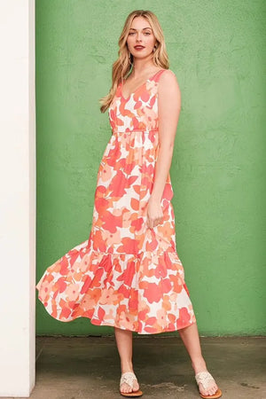 Lime 'N' Chili Sleeveless Floral Print V-Neck Midi Dress - Farnelli