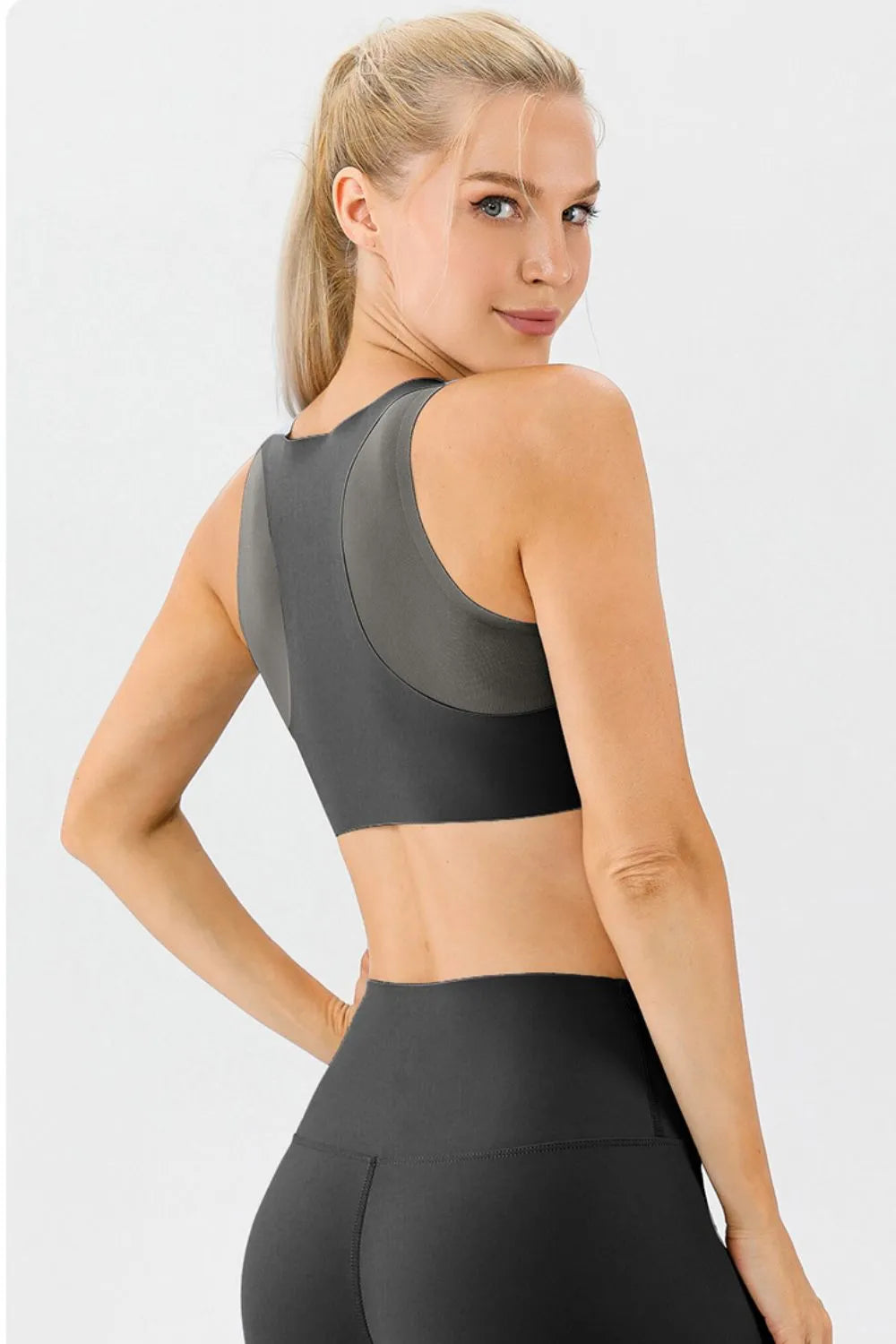 Round Neck Wide Strap Active Bra - Farnelli