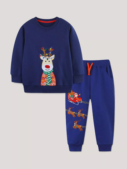 Children's Reindeer Embroidered Christmas Outfit Set - Farnelli