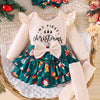 Children's Christmas Ruffled Long Sleeve Top and Skirt Set with Headband - Apricot