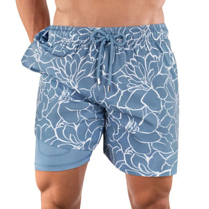 Capelle Miami early bloom hybrid swim trunks with colorful print and compression lining, suitable for swimming and resort wear.