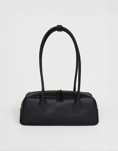 HYER GOODS La Strada East West Shoulder Bag in black, stylish leather bag with adjustable strap and spacious interior.