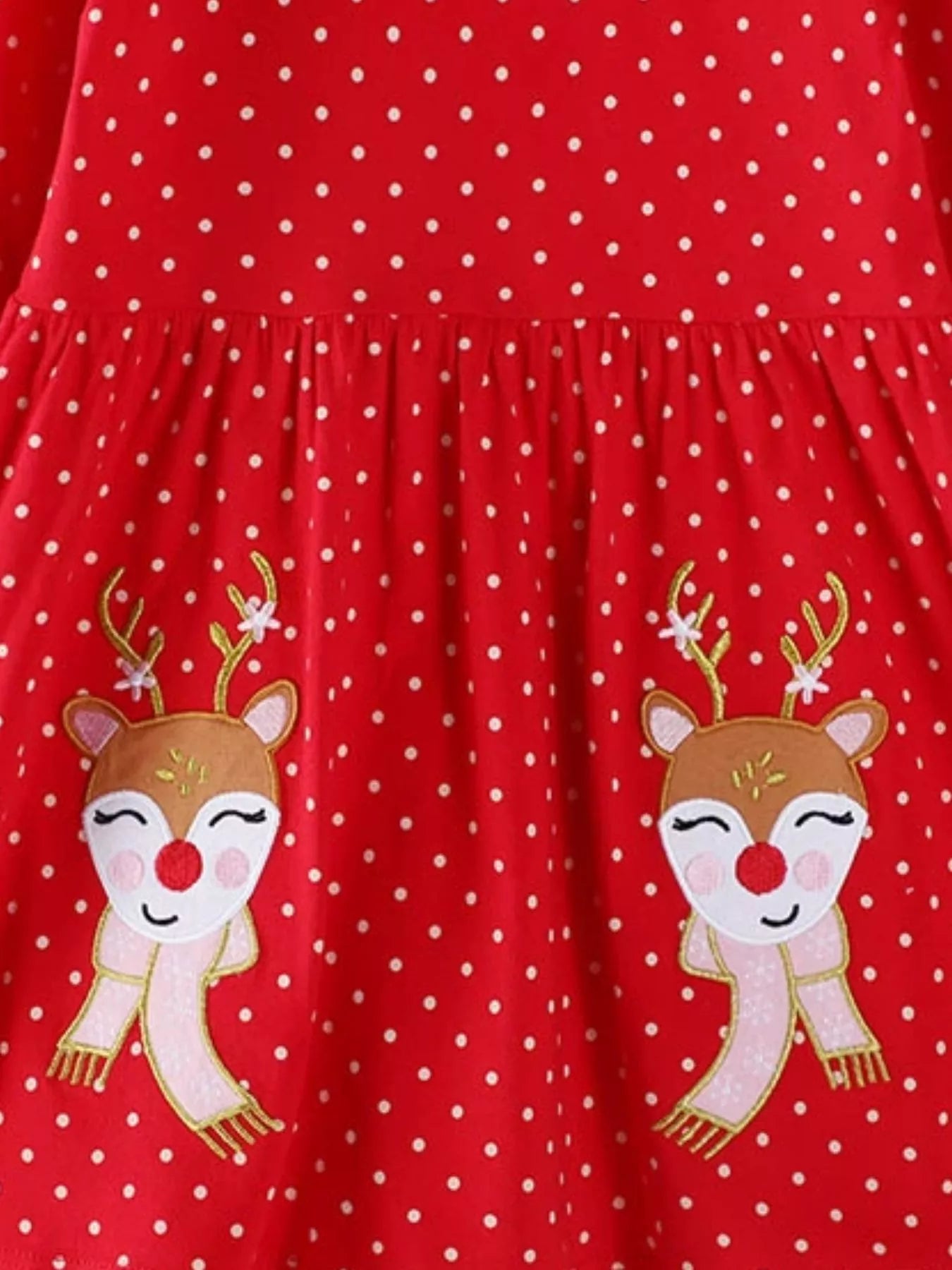 Children's Christmas Reindeer Polka Dot Long Sleeve Dress - Farnelli