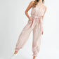 MABLE Washed Fabric Spaghetti Strap Waist Belted Jumpsuit - Farnelli