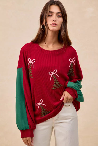 BiBi Christmas Theme Tree Embroidered Sweater - Farnelli