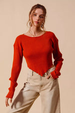 SO ME Rib Knitted Crop Sweater Top With Shaped Hem - Farnelli