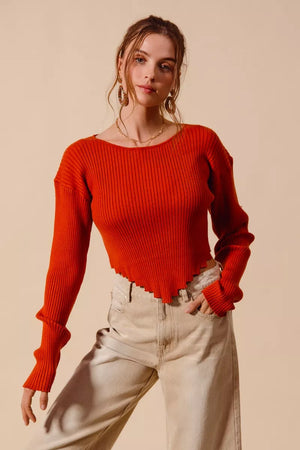 SO ME Rib Knitted Crop Sweater Top With Shaped Hem - Farnelli