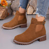 Round Toe Block Heels Boots - Brown