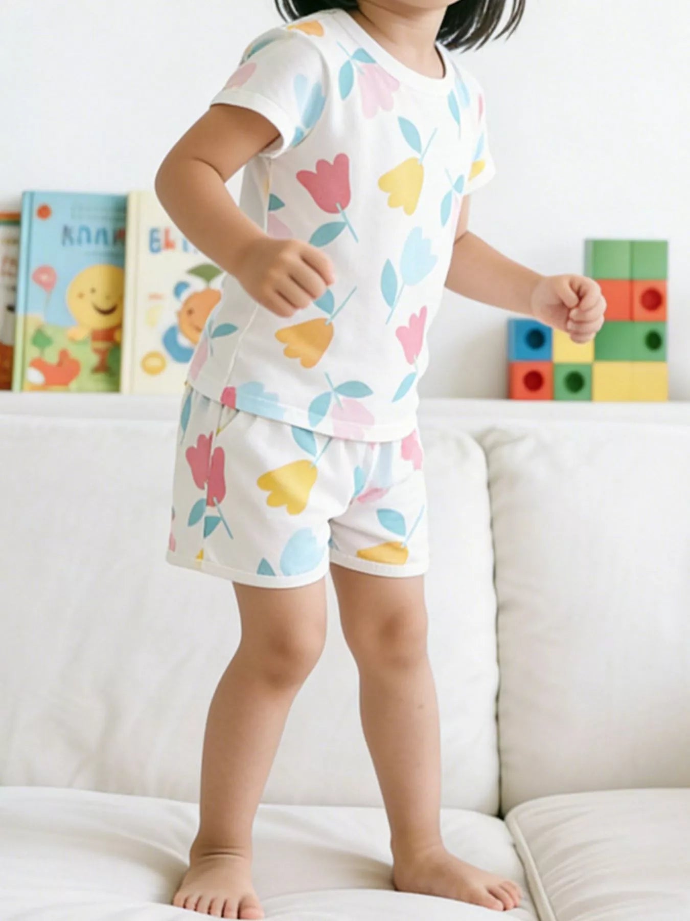 Children's Floral Print Tee and Shorts Set - Farnelli