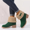 Round Toe Block Heels Boots - Dark Green