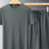 Men's Plus Size Round Neck Short Sleeve Top and Shorts Set - Dark Green