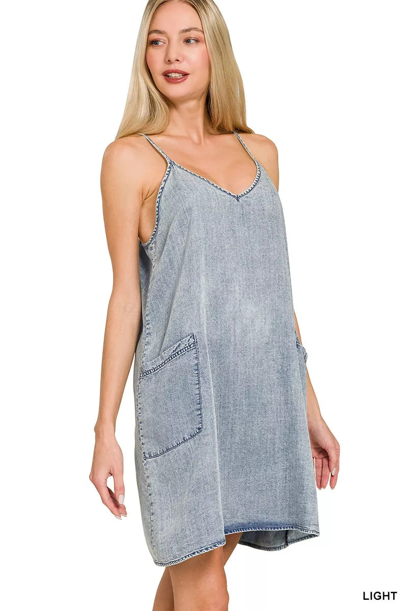 Zenana Enzyme Stone Washed Lyocell Mini Dress - Farnelli