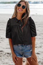 Analeia Frilly Puff Sleeve Stylish Collared Shirt - Farnelli