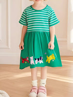 Children's Dinosaur Striped Casual Dress - Farnelli
