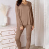 Basic Bae Full Size V-Neck Soft Rayon Long Sleeve Top and Pants Lounge Set - Mocha
