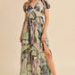 Aemi + Co Lace Detail Slit Geometric Print Short Sleeve Maxi Dress - Farnelli