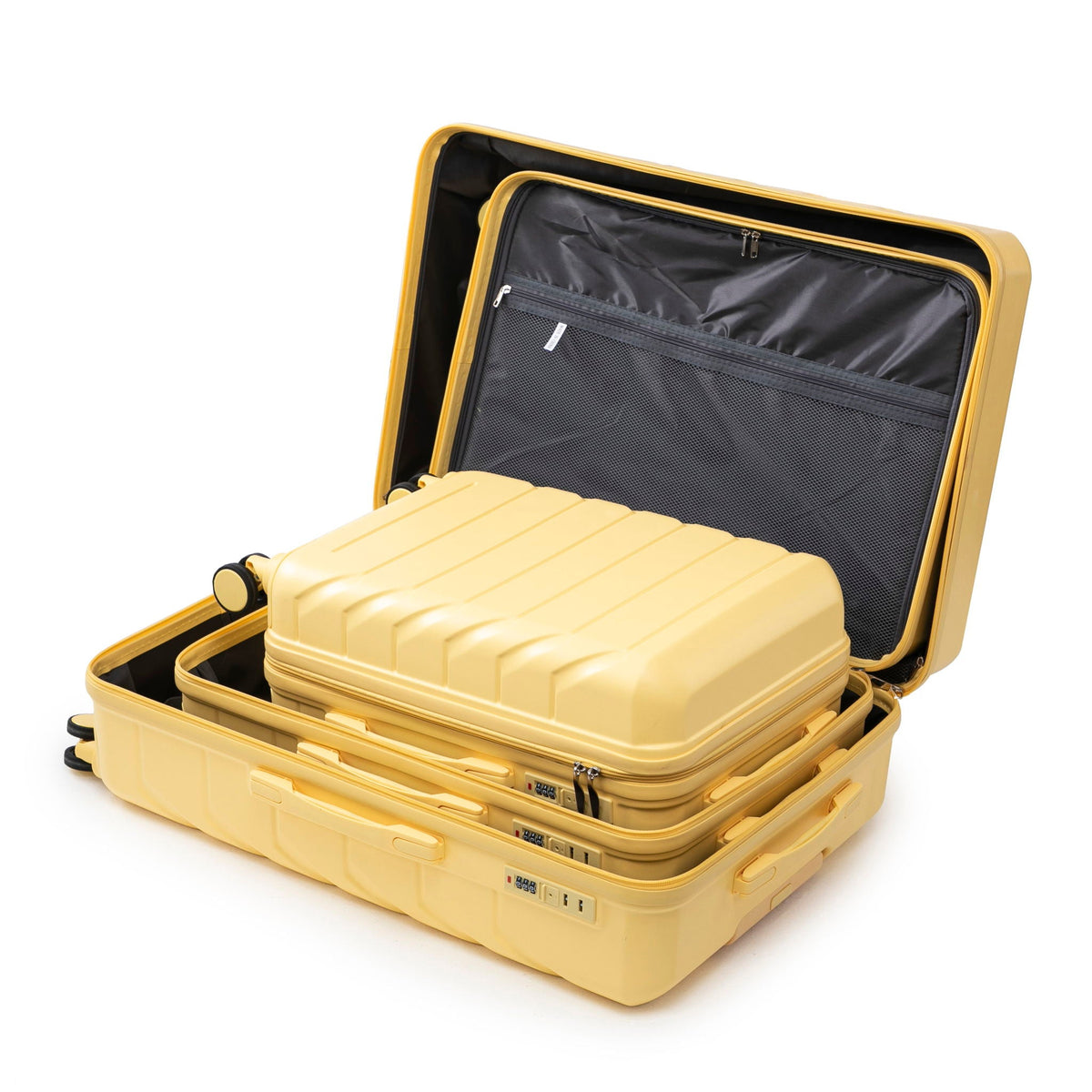 HouseOfZazla 3-piece spinner wheel luggage set with combination locks in assorted sizes