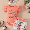 Children's Ruffled Bodysuit and Floral Shorts Set with Headband - Orange