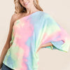 BiBi Tie Dye French Terry One Shoulder Top with Dolman - PASTEL TIE DYE