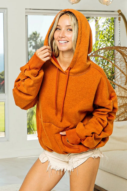 BiBi Ruched Long Sleeve Washed Fleece Hoodie - Farnelli