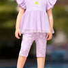 Children's Butterfly Ruffle Sleeve Top & Daisy Print Leggings Set - Pink Purple
