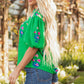 Ayah Floral Tie Split Neck Short Sleeve Blouse - Farnelli