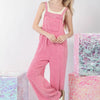 VERY J Texture Washed Wide Leg Overalls - Hot Pink