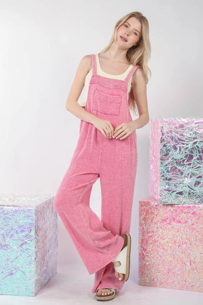 VERY J Texture Washed Wide Leg Overalls - Farnelli