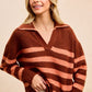 BiBi Striped Sweater Top with Collar Stitched Details - Farnelli