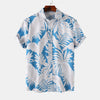 Men's Tropical Palm Leaf Print Hawaiian Short Sleeve Shirt - Cerulean