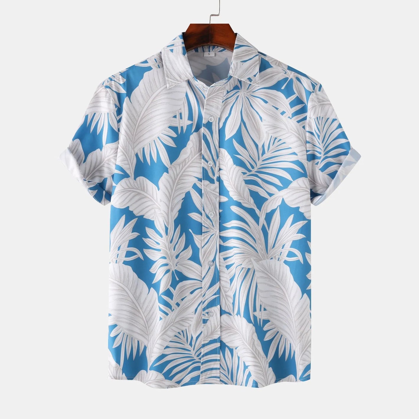 Men's Tropical Palm Leaf Print Hawaiian Short Sleeve Shirt - Farnelli