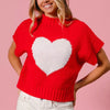 BiBi Rib Banded Heart Pattern Valentines Sweater - RED/IVORY