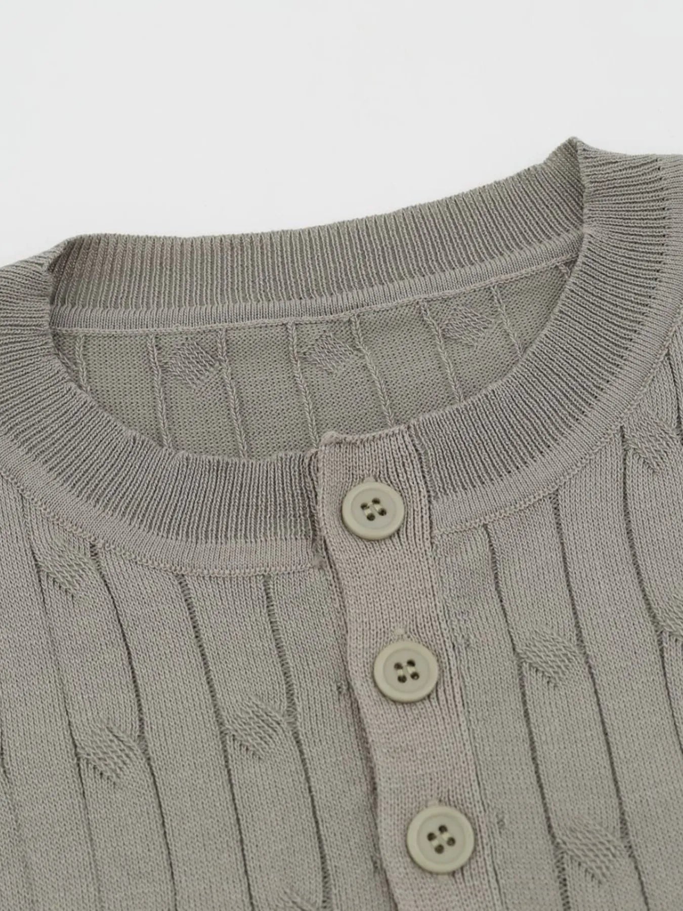 Men's Casual Knit Button Henley T-Shirt with Textured Pattern - Farnelli