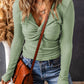 Alice Textured Twist Front V Neck Long Sleeve Top - Farnelli
