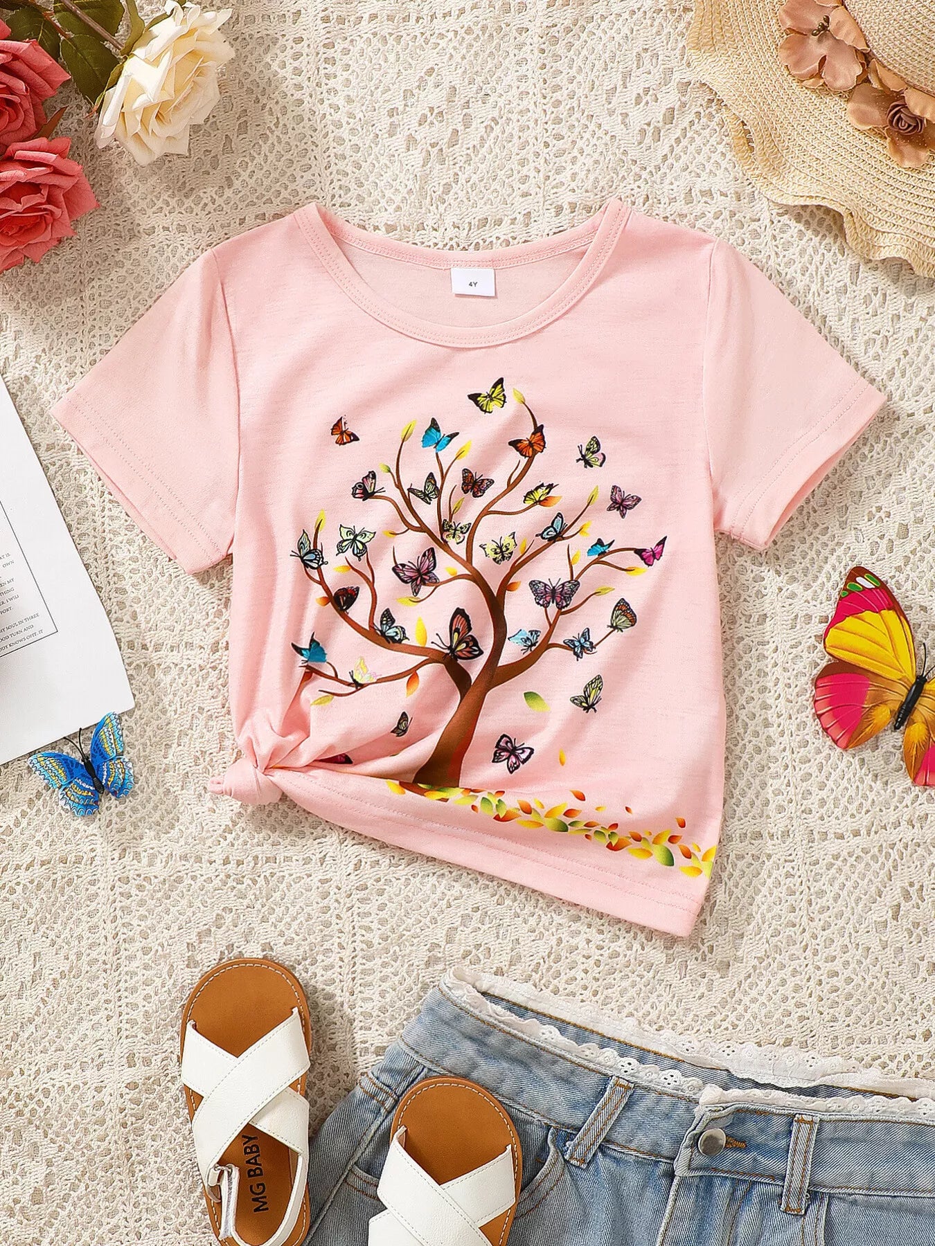 Children's Butterfly Tree Graphic Casual T-Shirt - Farnelli