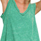 Zenana Crinkle Washed V-neck Sleeveless Top - Farnelli