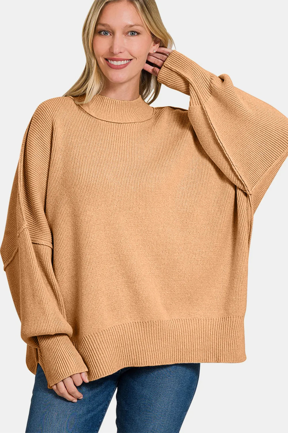 Zenana Side Sit Oversize Sweater - Farnelli