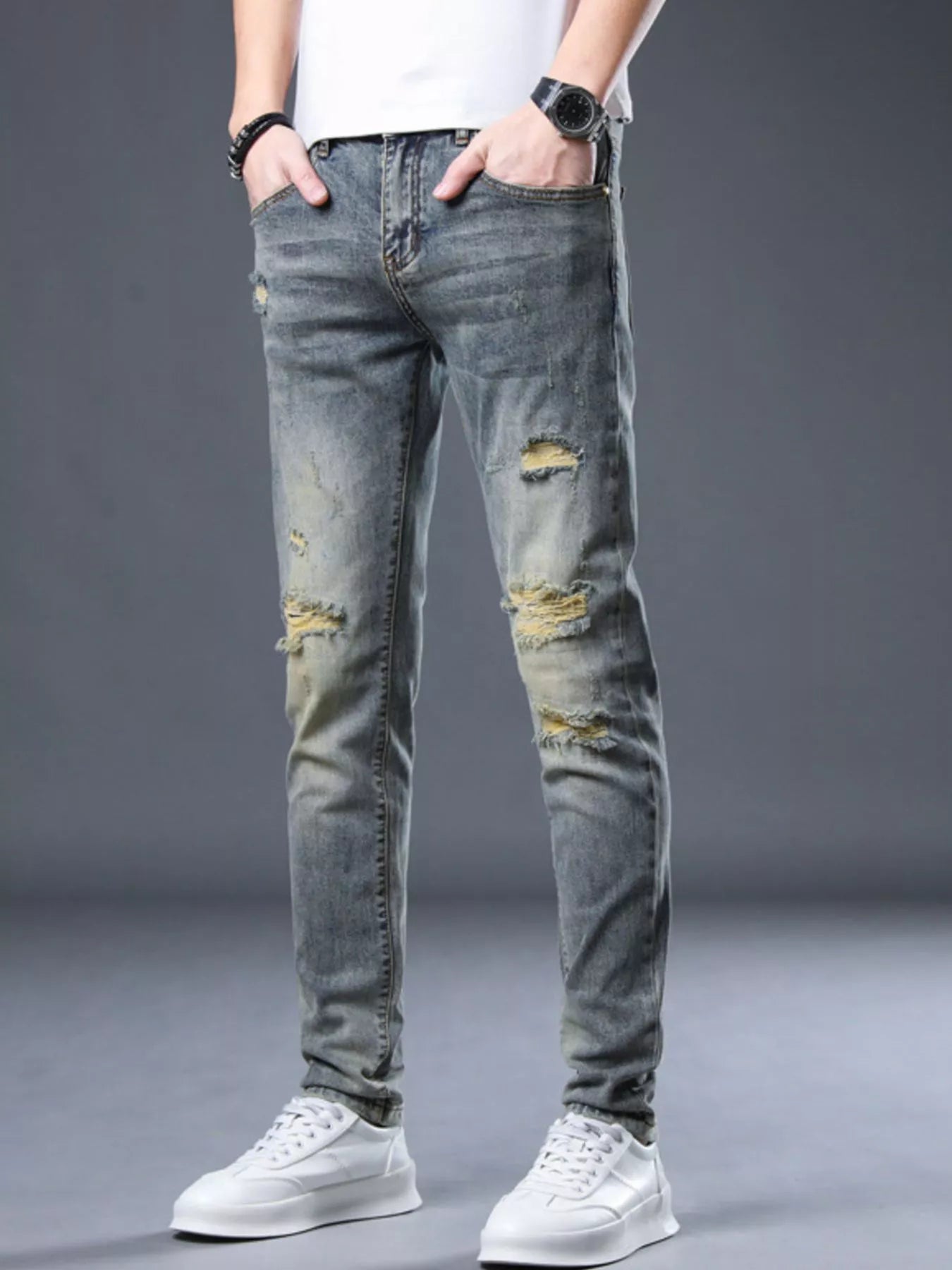 Men's Distressed Slim Fit Jeans - Farnelli