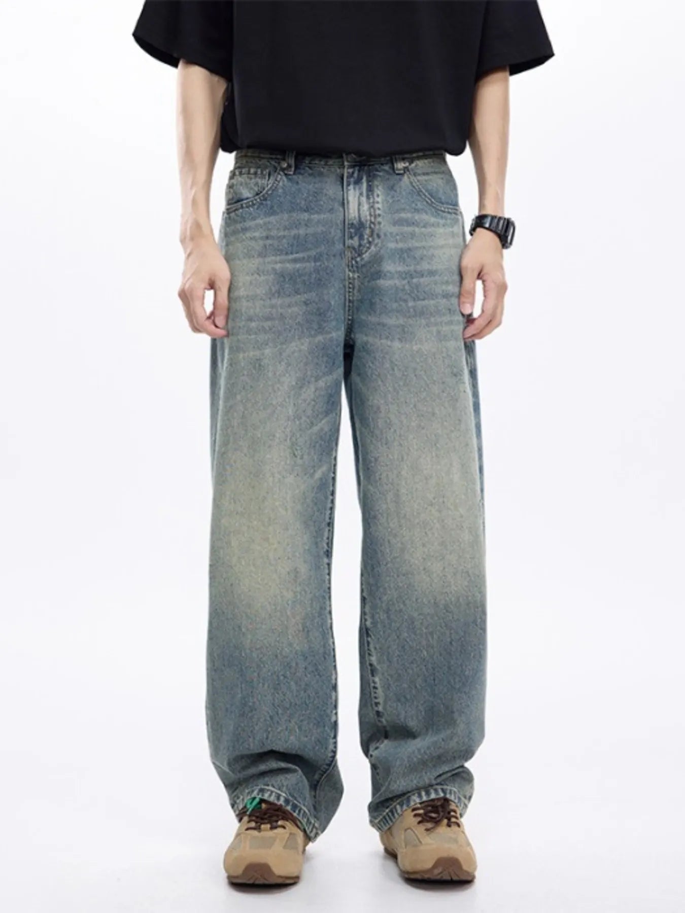 Men's Washed Wide Leg Jeans - Farnelli