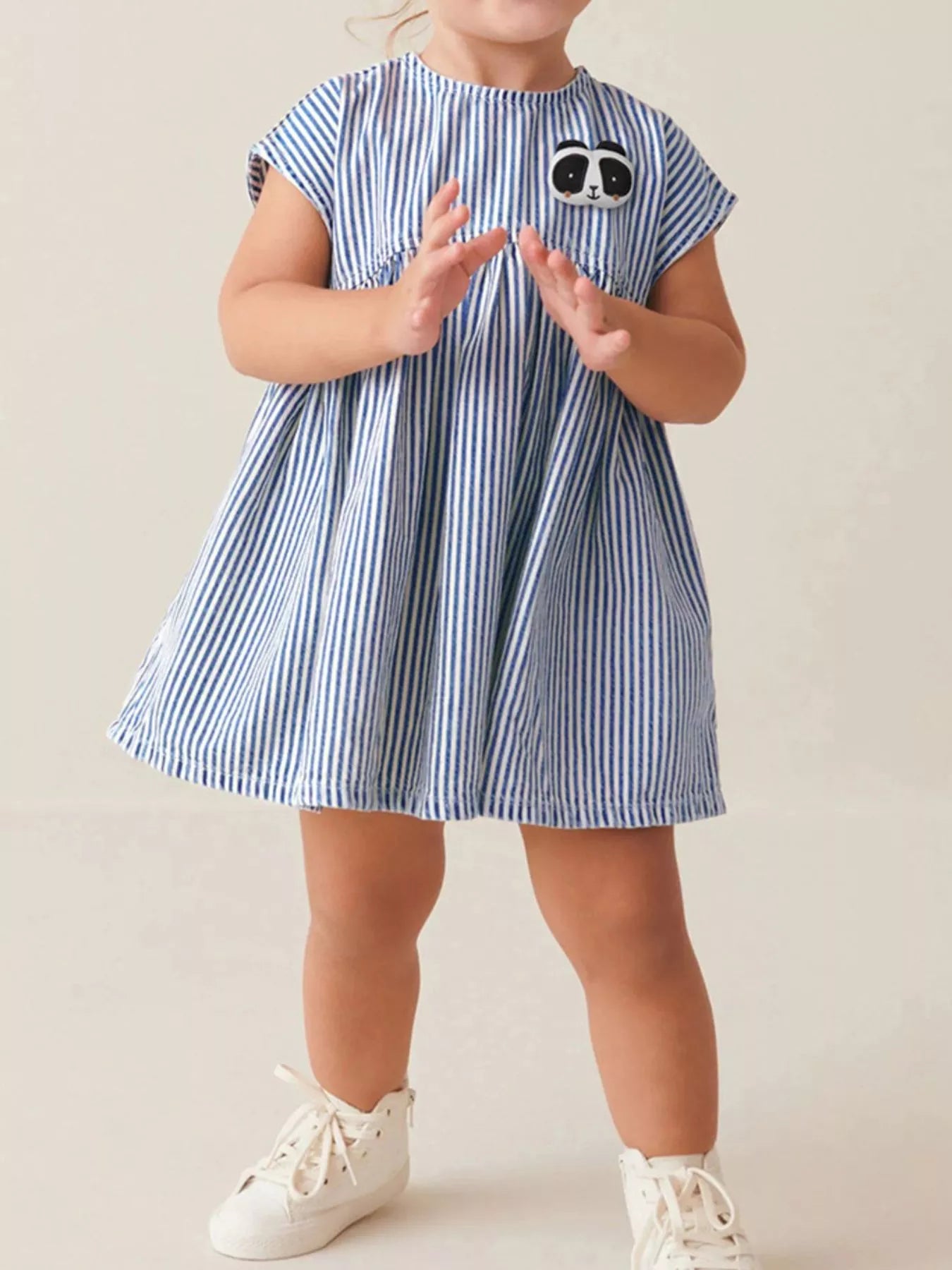 Children's Striped Panda Applique Casual Dress - Farnelli