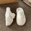 Faux Fur Buckle Slippers - Ivory