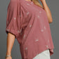 Umgee Full Size Linen Blend Ribbon Embroidered Top Plus Size - Farnelli