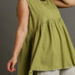 Umgee Full Size Raw Hem Linen Round Neck Sleeveless Top Plus Size - Farnelli