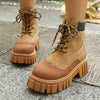 Lace Up Platform Boots - Dark Brown
