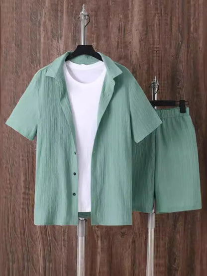 Men's Plus Size Button Up Short Sleeve Shirt and Shorts Set - Farnelli
