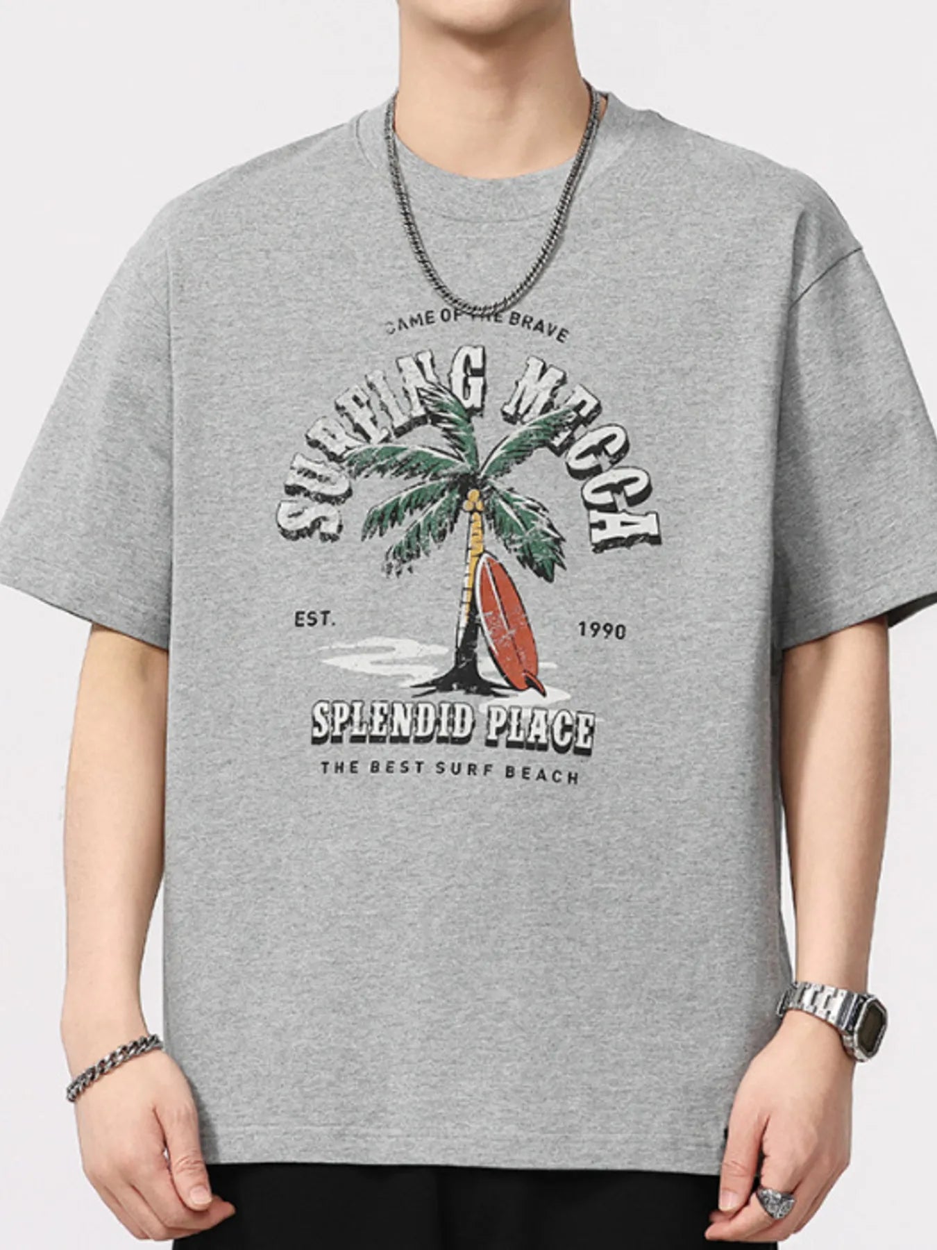 Men's Plus Size Graphic Round Neck Short Sleeve T-Shirt - Farnelli