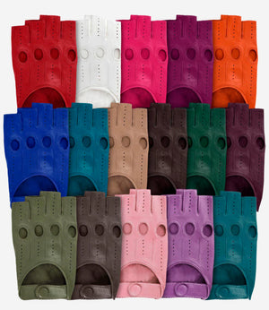 Rossana (berry) - Italian fingerless lambskin leather driving gloves