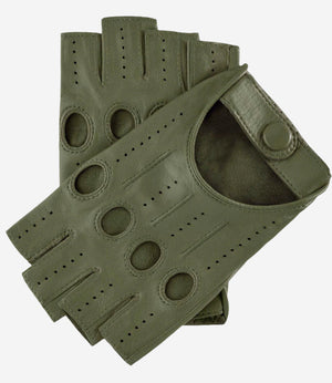 Rossana (olive) - Italian fingerless lambskin leather driving gloves
