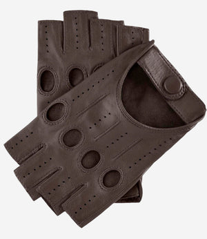 Rossana (taupe) - Italian fingerless lambskin leather driving gloves