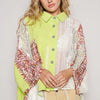POL Thermal and Crochet Lace Mix Shirt with Floral Pattern - NEON LIME